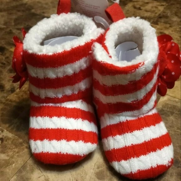 Stepping Stone Red White Striped Sweater Booties - Picture 6 of 6